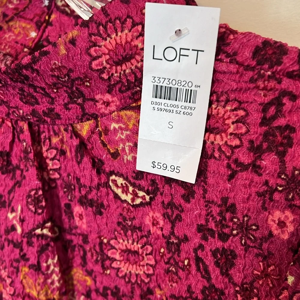 LOFT Women’s Raspberry Magenta Soft Knit Boho Mock Neck Top / Size S / Brand NWT